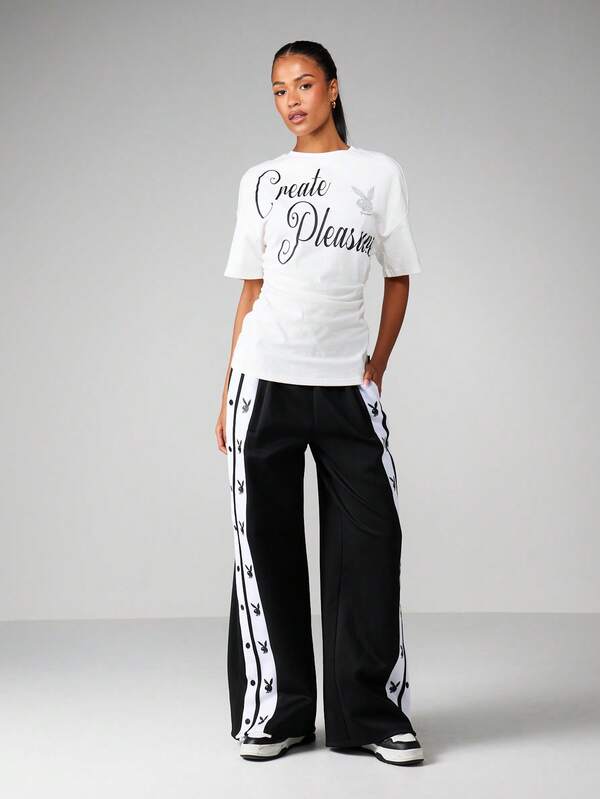 Missguided X Playboy Create Pleasure Rhinestone Bunny Logo Tee