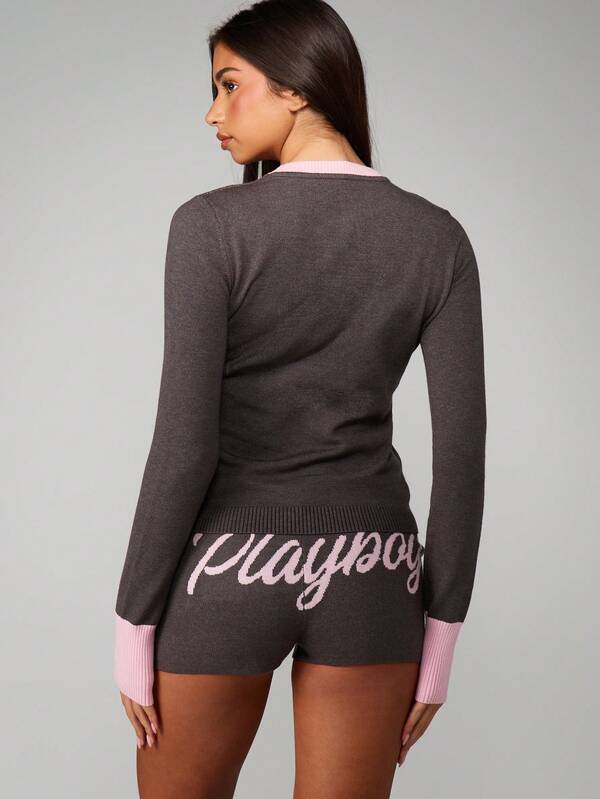 Missguided X Playboy Crew Neck Knit Sweater With Script Logo
