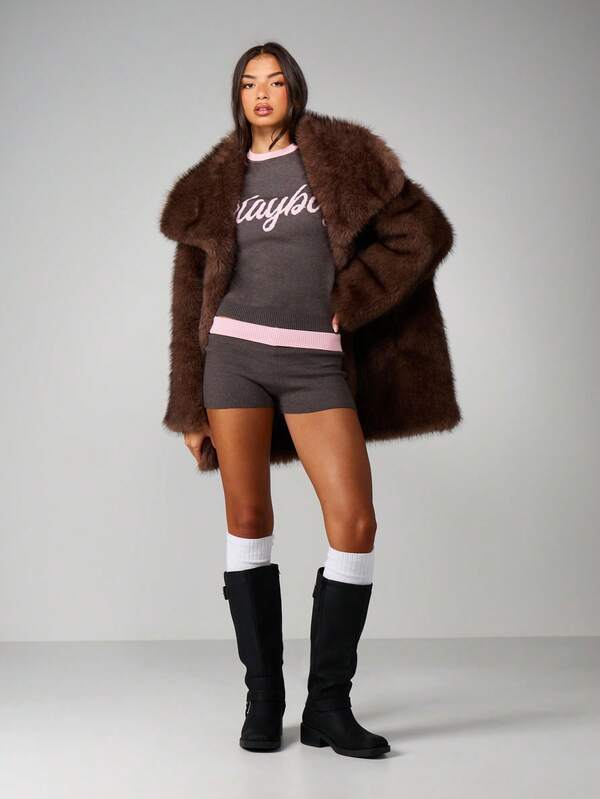 Missguided X Playboy Crew Neck Knit Sweater With Script Logo