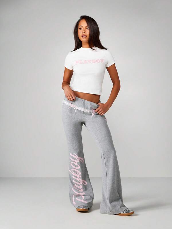Missguided X Playboy Crew Neck Tee With Pink Logo