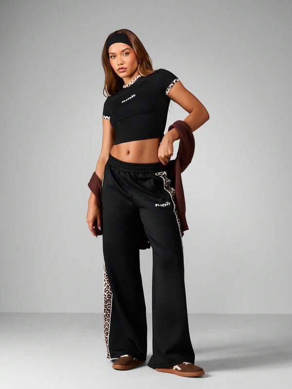 Missguided X Playboy Crop Top With Leopard Print Trim