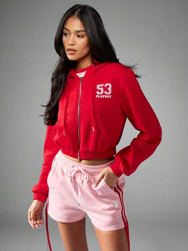 Missguided x Playboy Cropped Athleisure Zip Up Hoodie Sweatshirt With Number Logo