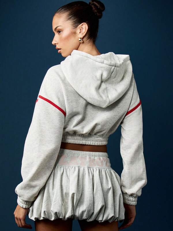 Missguided X Playboy Cropped Bubble Hem Hoodie With Gathered Waist