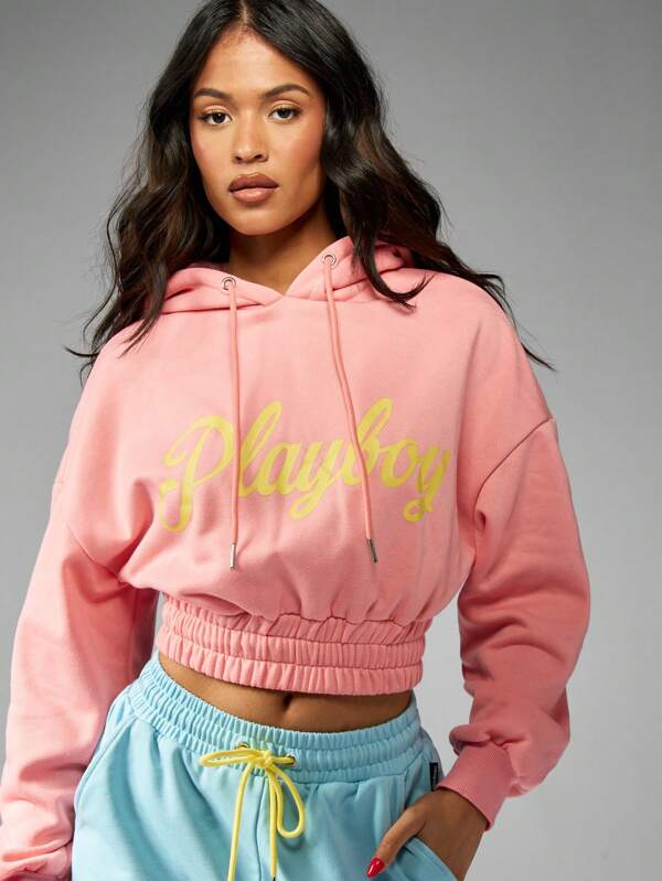 Missguided X Playboy Cropped Design Drawstring Hood Sweatshirt