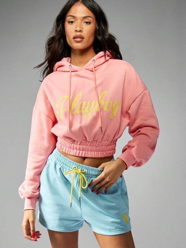 Missguided x Playboy Cropped Design Drawstring Hood Sweatshirt