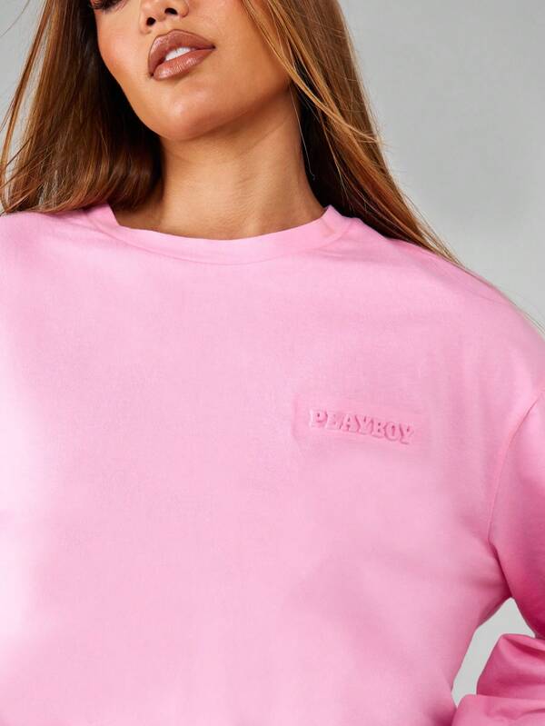 Missguided X Playboy Cropped Long Sleeve Embossed Sweatshirt