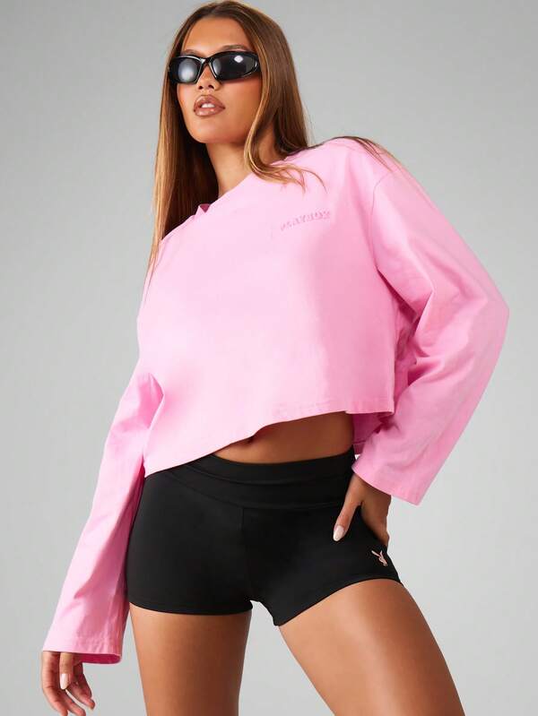 Missguided X Playboy Cropped Long Sleeve Embossed Sweatshirt