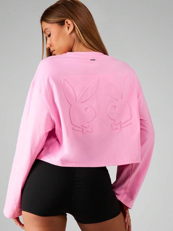 Missguided x Playboy Cropped Long Sleeve Embossed Sweatshirt