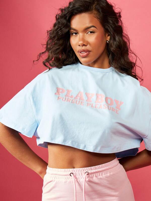 Missguided X Playboy Cropped Oversized Cotton Essential T-Shirt