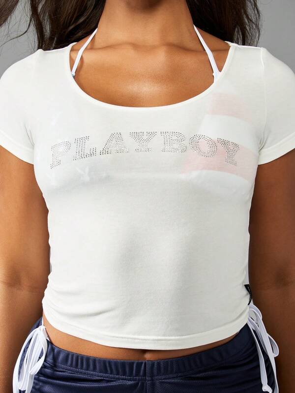Missguided X Playboy Cropped Short Sleeve Basic Cotton T-Shirt
