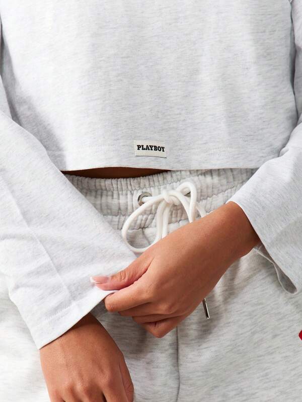 Missguided X Playboy Cropped Sweater And Wide Leg Pants With Logo Print