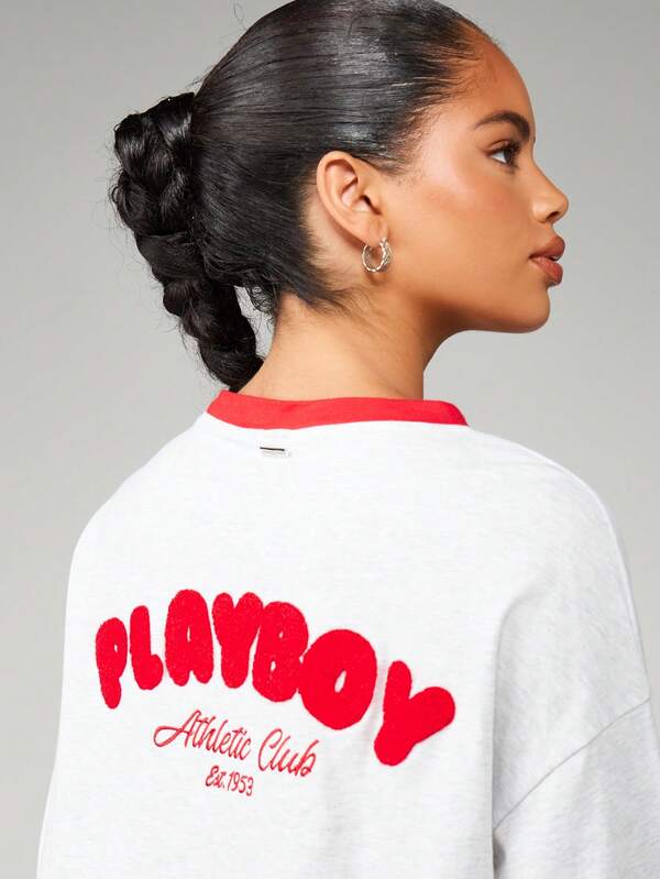 Missguided X Playboy Cropped Sweater And Wide Leg Pants With Logo Print