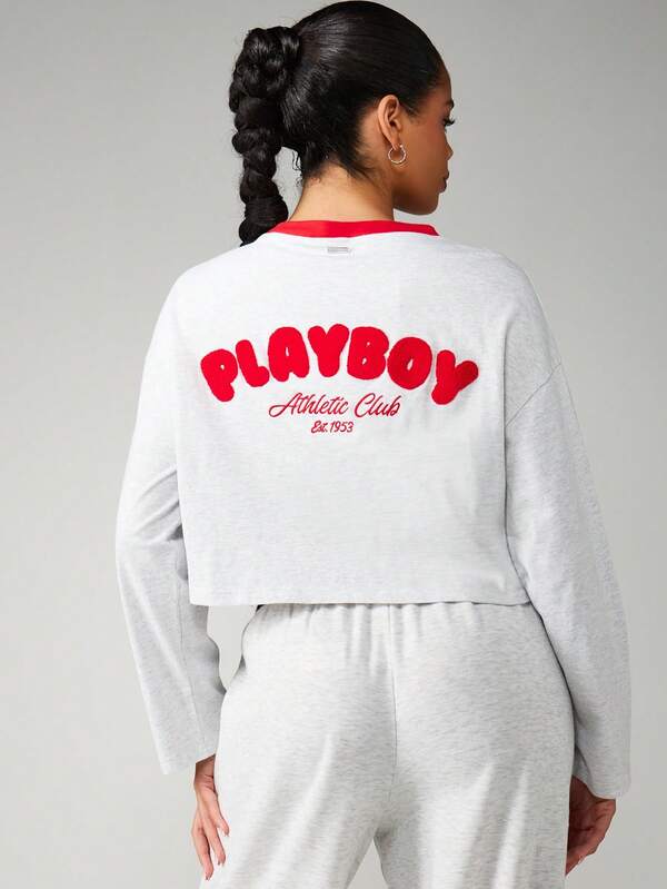 Missguided x Playboy Cropped Sweater And Wide Leg Pants With Logo Print