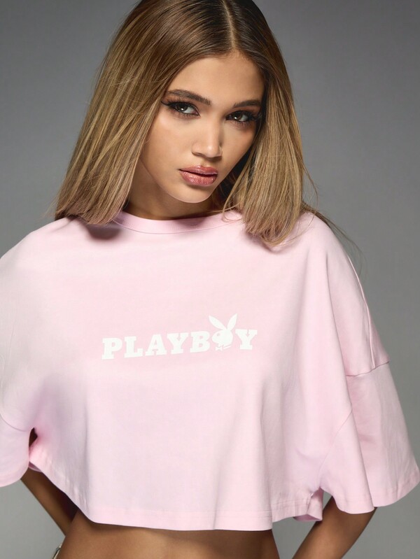 Missguided X Playboy Cropped T Shirt With Butterfly Print Design