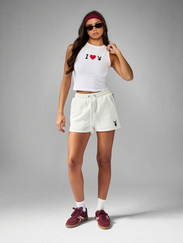 Missguided X Playboy Cropped Tank Top With Heart Logo Print