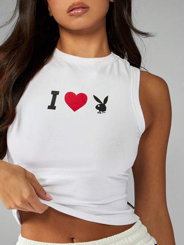 Missguided X Playboy Cropped Tank Top With Heart Logo Print