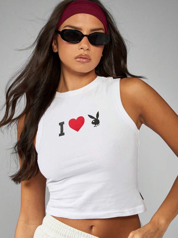 Missguided x Playboy Cropped Tank Top With Heart Logo Print