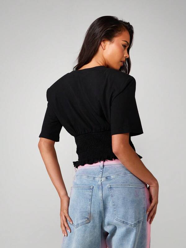 Missguided X Playboy Cropped Tee With Smocked Waist