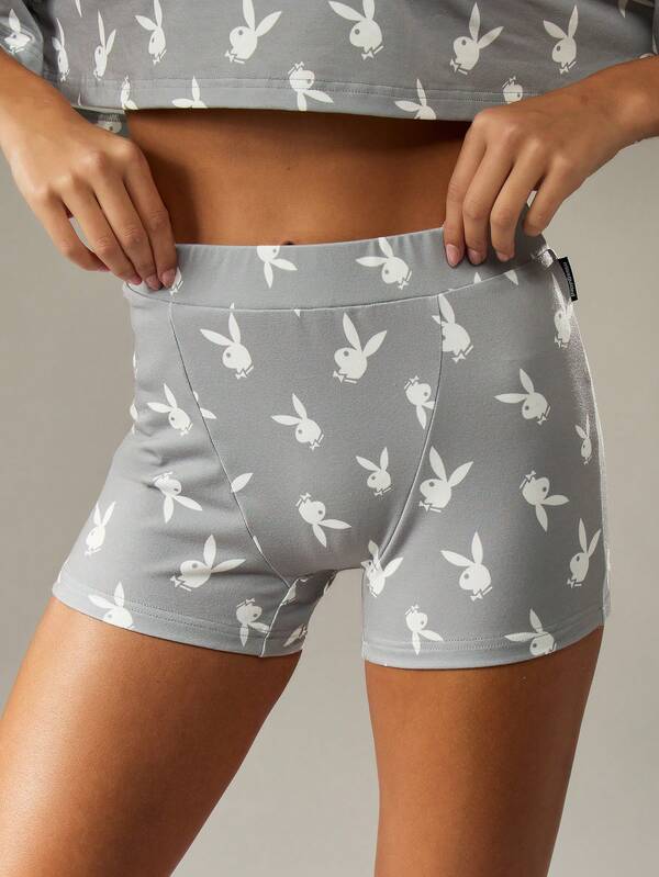 Missguided X Playboy Cropped Top And High Waist Shorts With Bunny Print