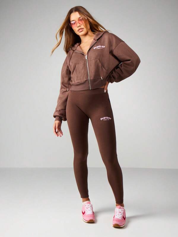 Missguided X Playboy Cropped Zip Hoodie With Drawstring
