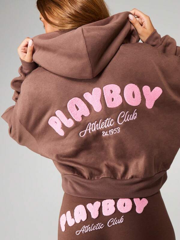 Missguided x Playboy Cropped Zip Hoodie With Drawstring