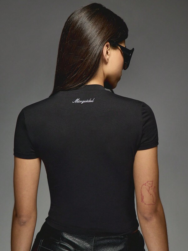 Missguided X Playboy Crystal Embellished Fitted Baby T Shirt With Logo Design