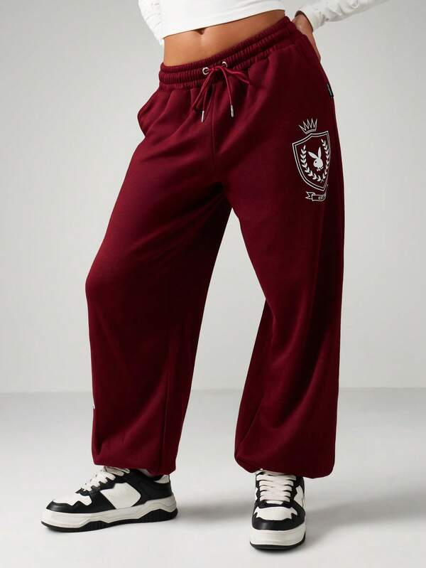 Missguided x Playboy Cuffed Joggers With Logo Emblem