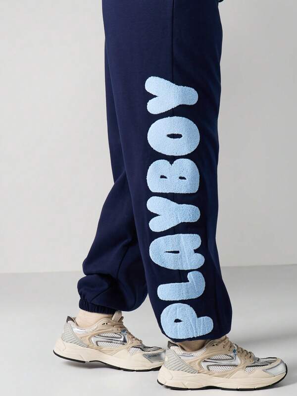 Missguided X Playboy Cuffed Joggers With Text Print