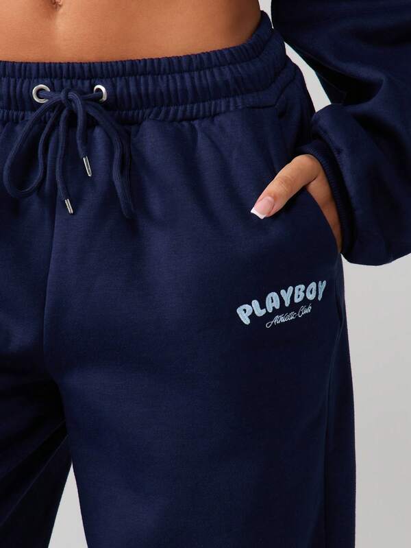 Missguided X Playboy Cuffed Joggers With Text Print
