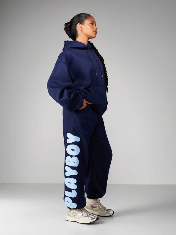 Missguided x Playboy Cuffed Joggers With Text Print