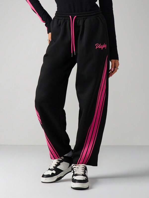 Missguided X Playboy Drawstring Joggers With Side Stripe Detail
