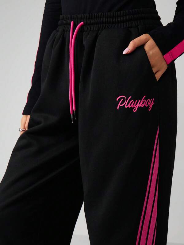 Missguided X Playboy Drawstring Joggers With Side Stripe Detail