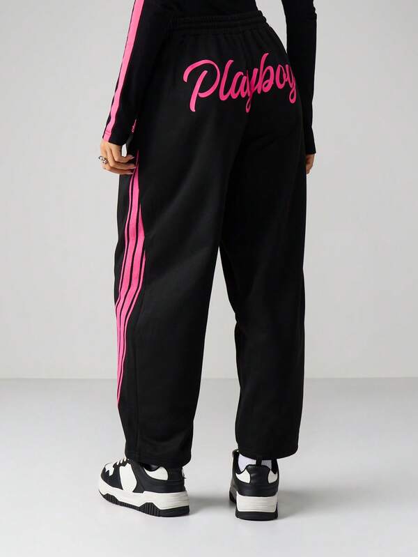 Missguided x Playboy Drawstring Joggers With Side Stripe Detail