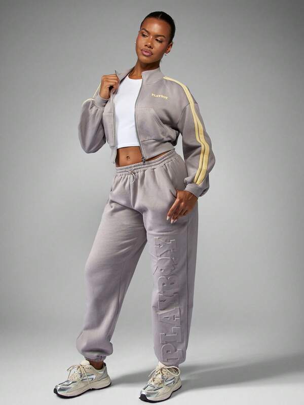 Missguided X Playboy Embossed Logo Jogger Sweatpants With Elastic Ankles