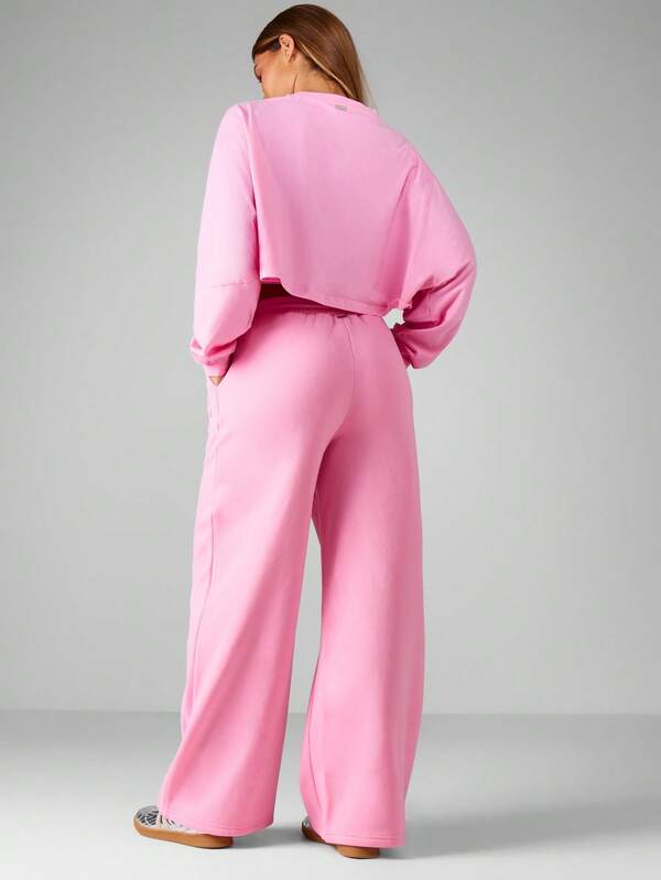 Missguided X Playboy Embossed Logo Wide Leg Pants With Cropped Sweatshirt Set