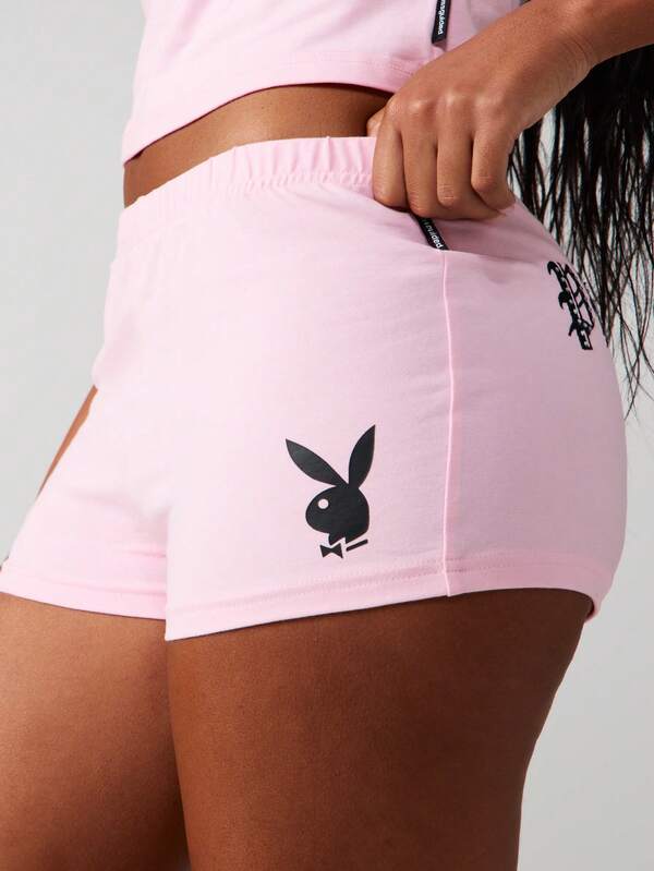 Missguided X Playboy Embroidered Diamante Graphic Fitted Hot Pants