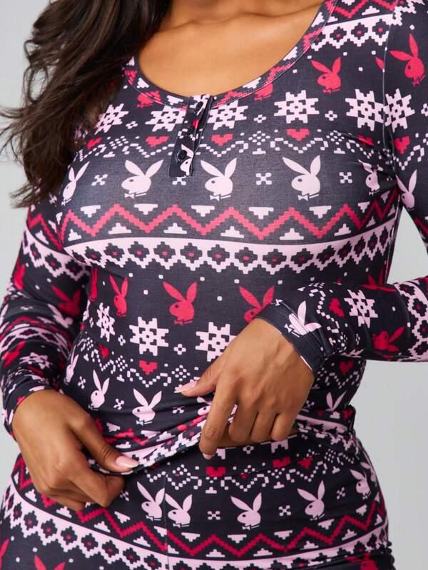 Missguided X Playboy Fairisle Long Sleeve Top With Shorts Set