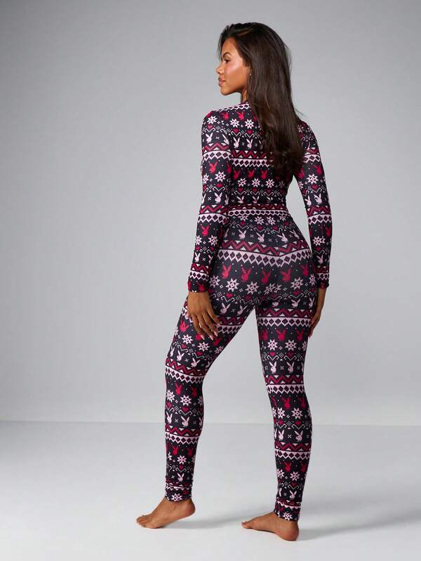 Missguided X Playboy Fairisle Printed Long Sleeve Pajama Set