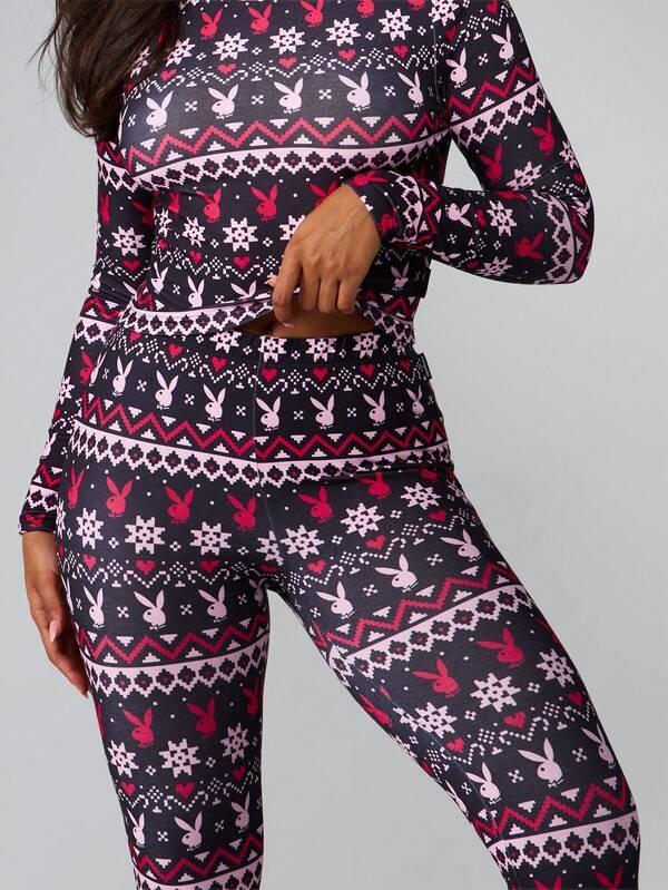 Missguided X Playboy Fairisle Printed Long Sleeve Pajama Set