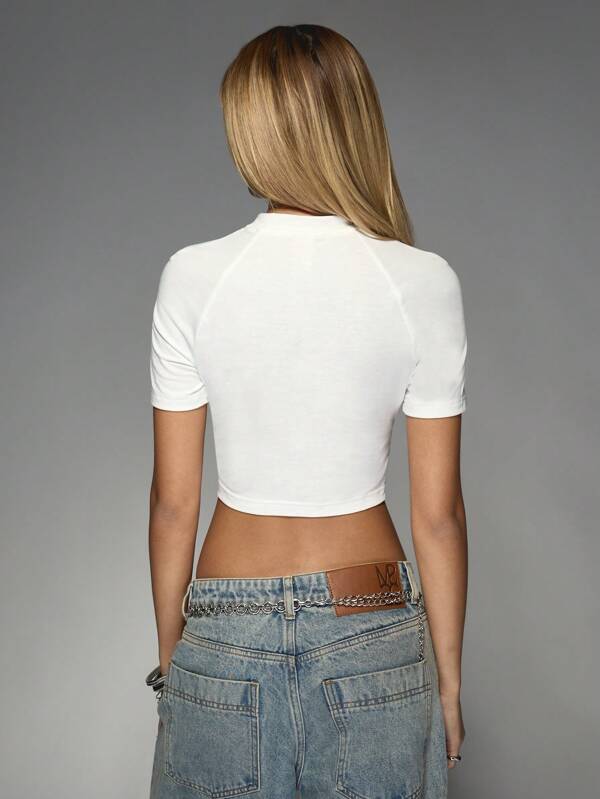 Missguided X Playboy Fitted Bunny Logo Crop T Shirt With Ringer Design