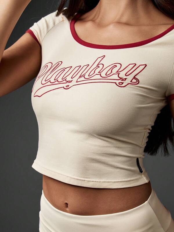 Missguided X Playboy Fitted Cotton Crop Top With Logo Print
