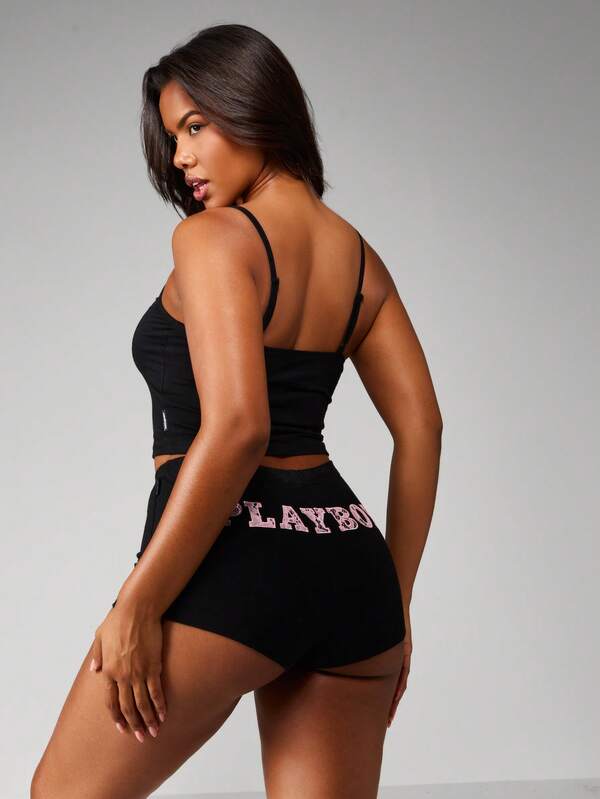 Missguided X Playboy Fitted Crop Cami Top With High Rise Hot Pants
