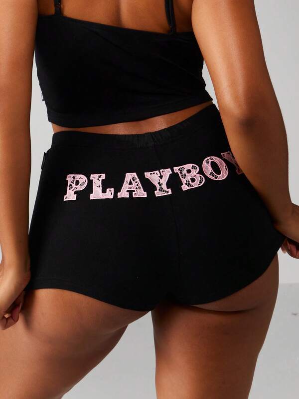 Missguided X Playboy Fitted Crop Cami Top With High Rise Hot Pants