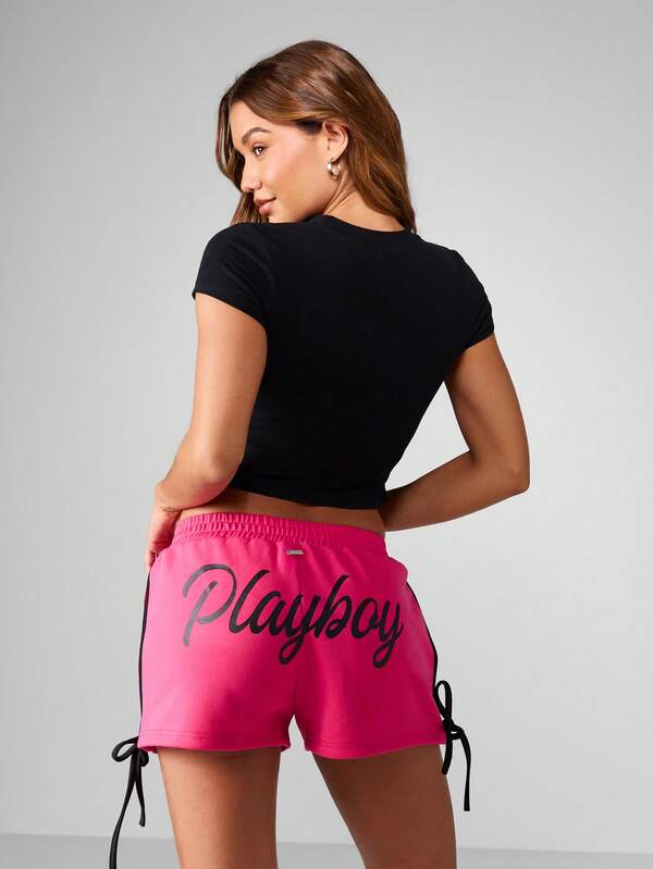 Missguided X Playboy Fitted Graphic Baby Tee With Script Print