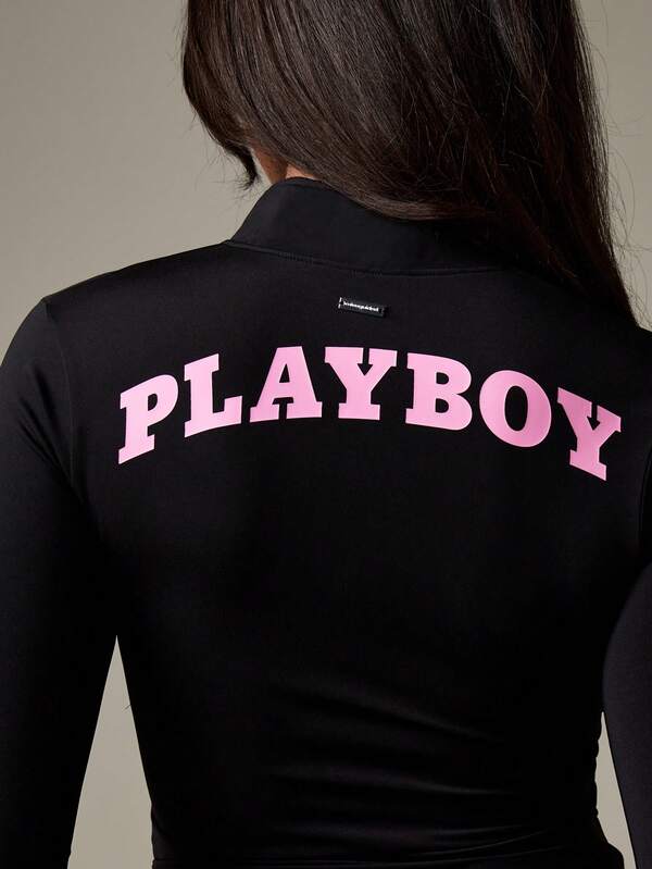 Missguided X Playboy Fitted Zip Up Track Jacket With Side Drawstrings