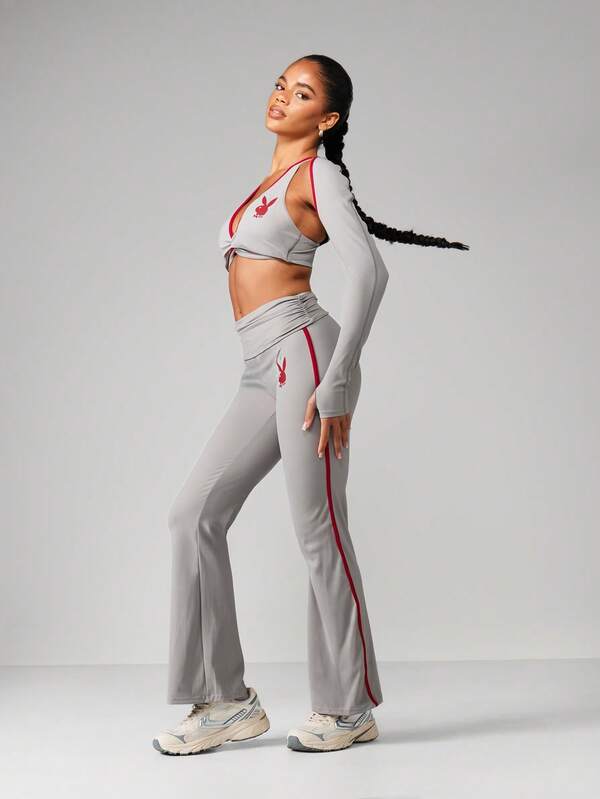 Missguided x Playboy Flare Sports Pants With Side Stripe