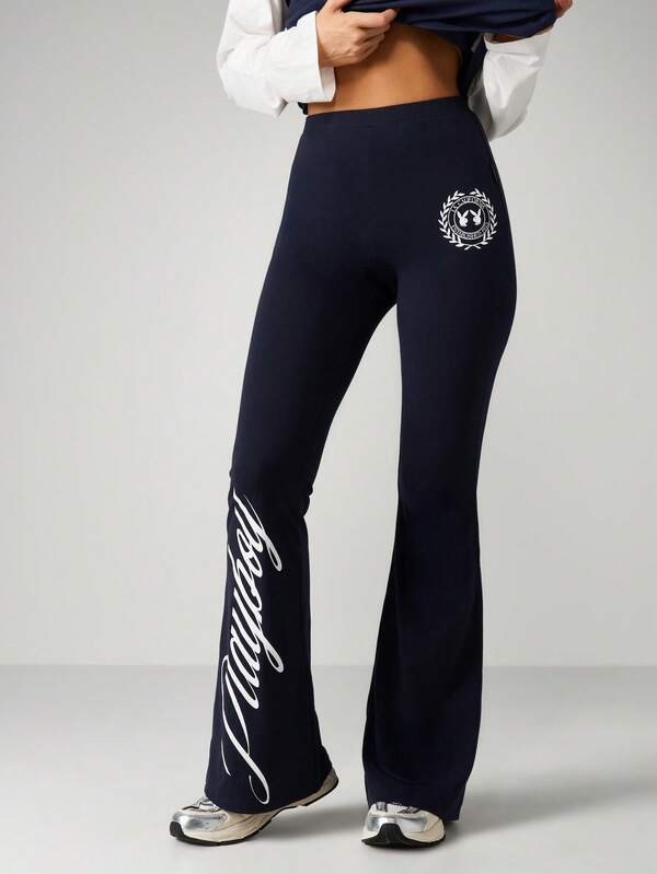 Missguided x Playboy Flared Pants With Script Print Detail