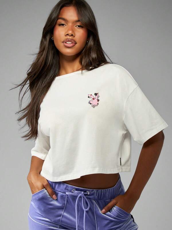 Missguided x Playboy Floral Graphic Butterfly Print Cropped Cotton Casual T-Shirt