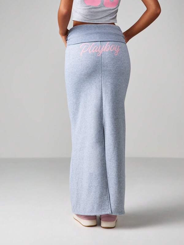 Missguided X Playboy Fold Over Waistband Maxi Skirt With Bunny Logo