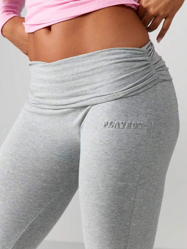 Missguided X Playboy Folded Waistband Embossed Logo Leggings